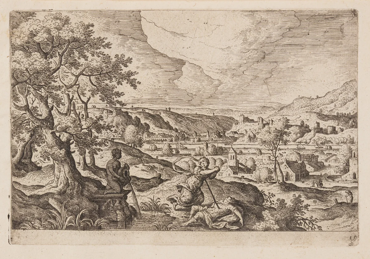 Plate 19, from Landscapes with Scenes from the Old and New Testament and Ovid’s Metamorphoses by Hans Bol, print, 1574