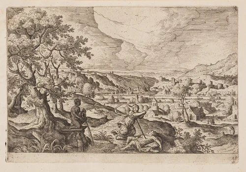 Plate 19, from Landscapes with Scenes from the Old and New Testament and Ovid’s Metamorphoses by Hans Bol, print, 1574