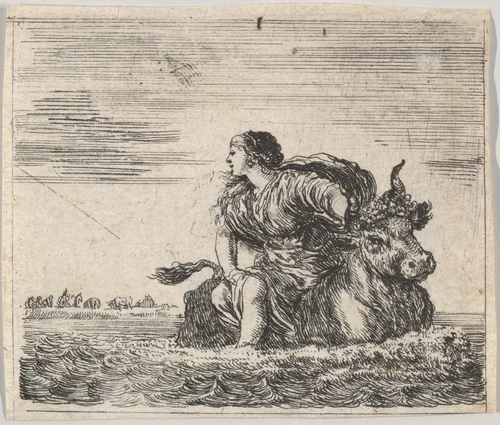 Jupiter and Europa, from "Game of Mythology" (Jeu de la Mythologie) by Stefano della Bella, print, 1644
