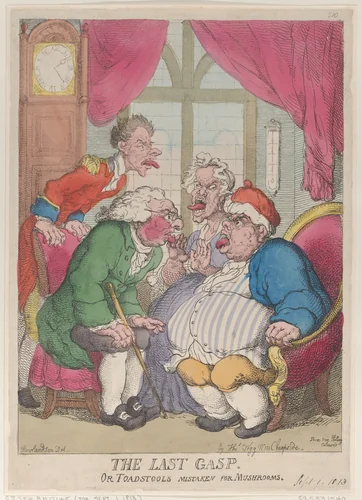 The Last Gasp, or Toadstools Mistaken for Mushrooms by Thomas Rowlandson, print, 1813