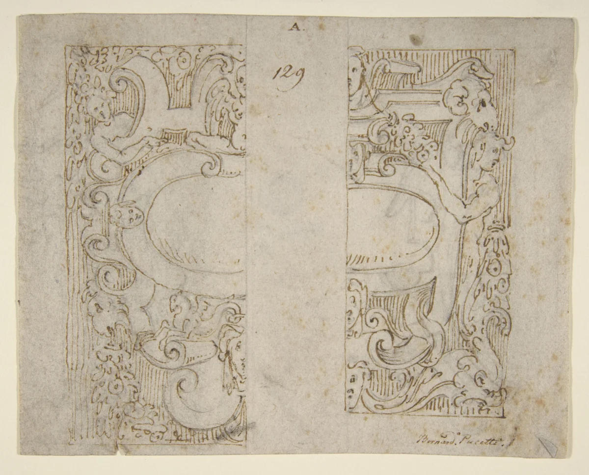 Designs for Cartouche (recto and verso) by Bernardino Poccetti, drawing, 1548-1612