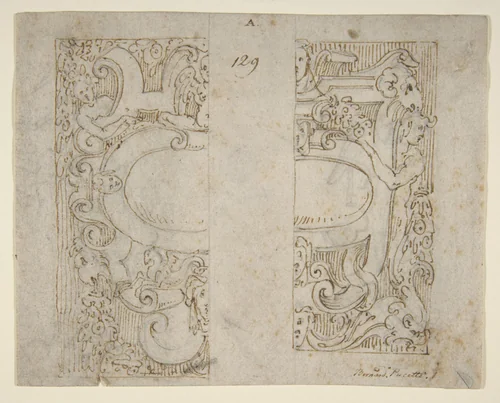 Designs for Cartouche (recto and verso) by Bernardino Poccetti, drawing, 1548-1612