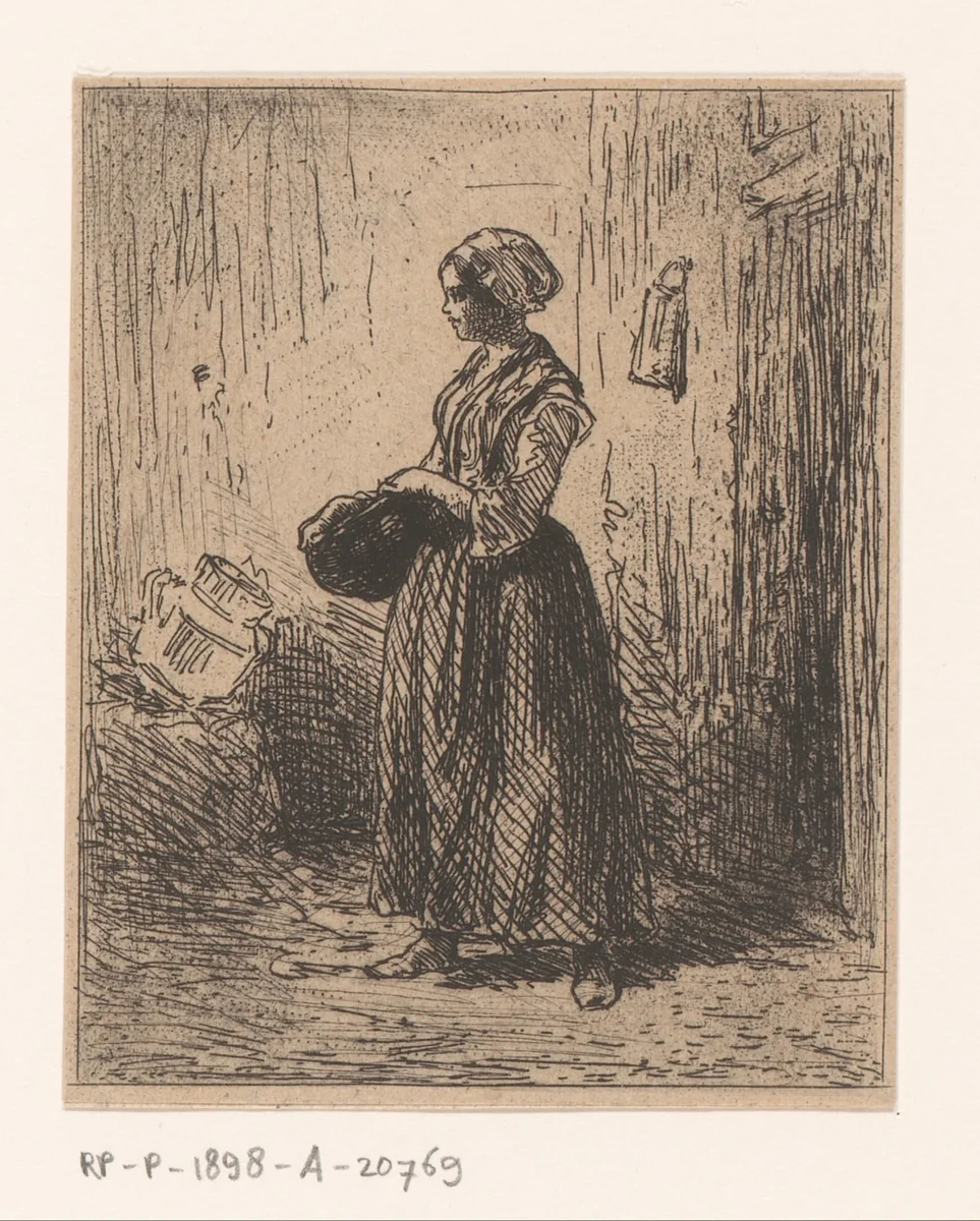 Boerin met pan by Charles Emile Jacque, print, 1847
