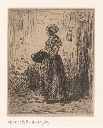 Boerin met pan by Charles Emile Jacque, print, 1847