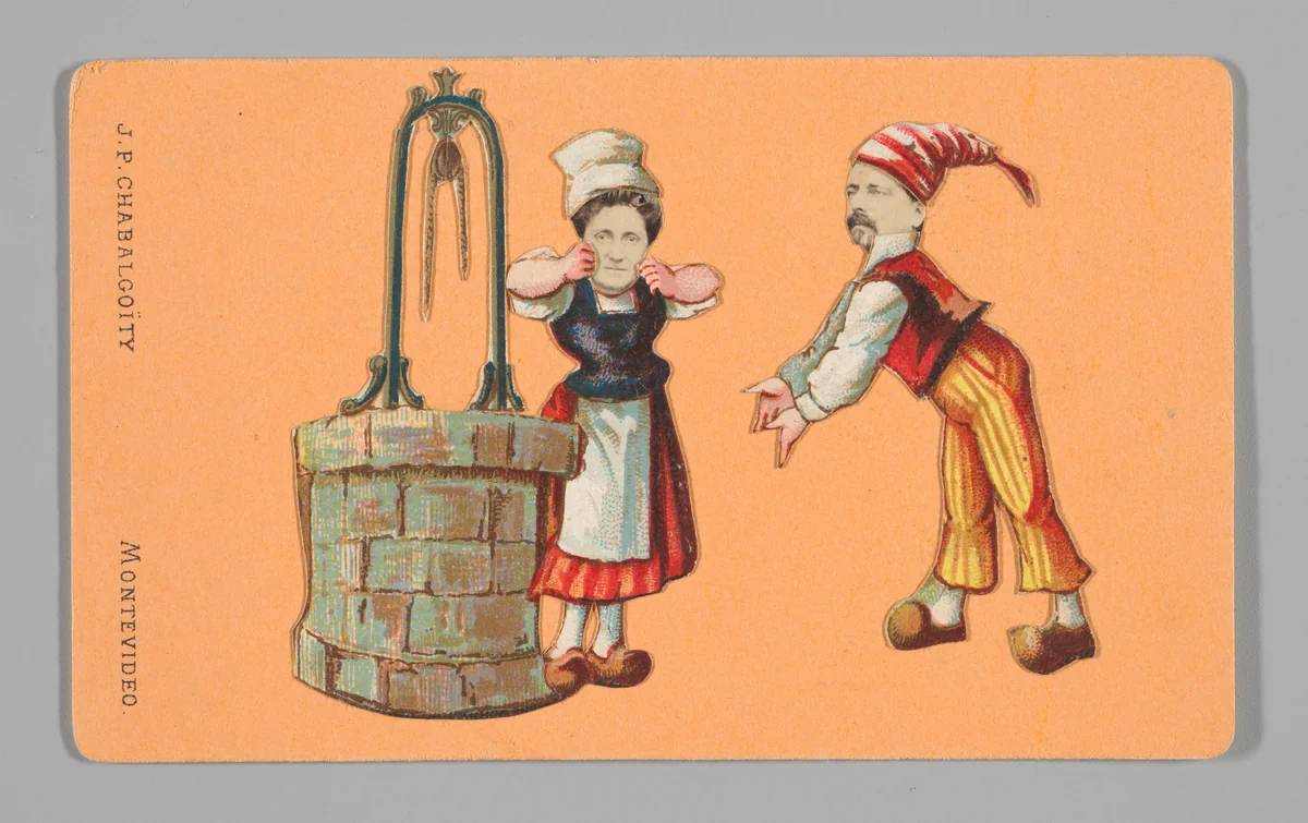 [Photo Collage: Woman and Man Next to Well] by Juan Pedro Chabalgoity, photograph, 1870-1880