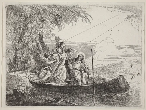 The Madonna, Child, and Angels Entering the Boat by Giovanni Domenico Tiepolo, print, 1753