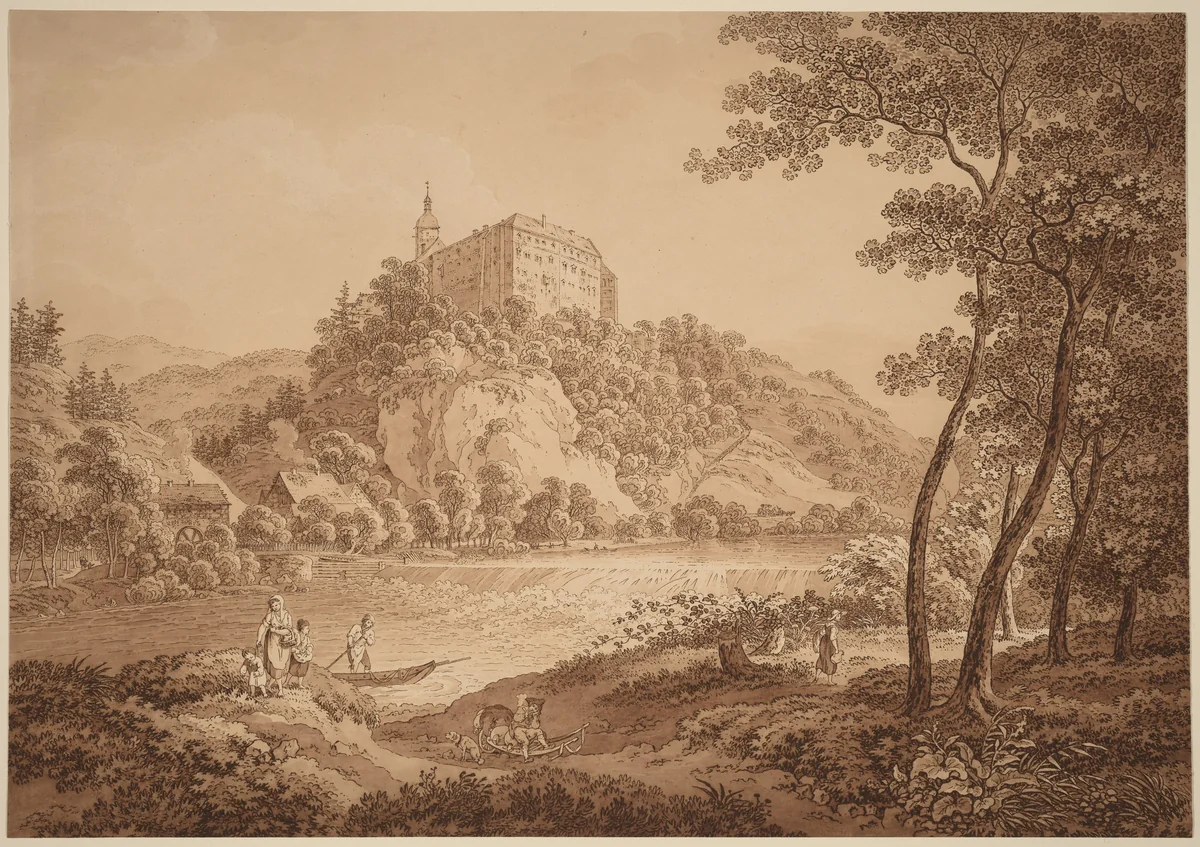 View of Castle Sachsenburg by Adrian Zingg, print, 1734-1816