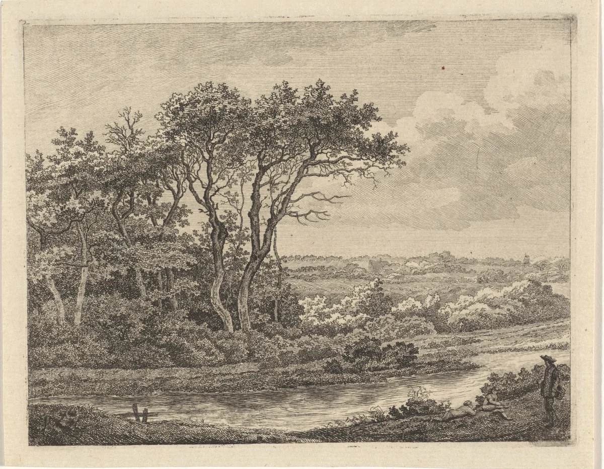 Landschap met rivier by Adrianus Serné, print, 1783-1853