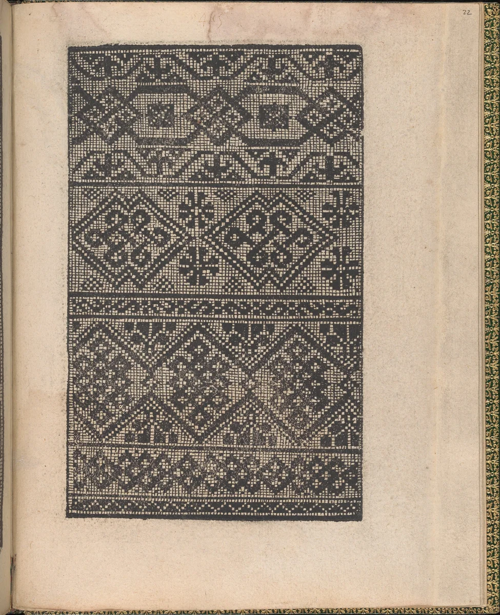 Ornamento delle belle & virtuose donne, page 22 (recto) by Matteo Pagano, book, 1554