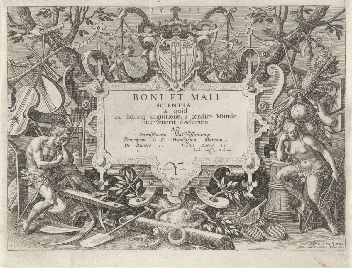 Ornamentele lijst met Adam en Eva by Unknown, print, 1583