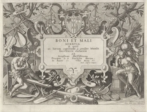 Ornamentele lijst met Adam en Eva by Unknown, print, 1583