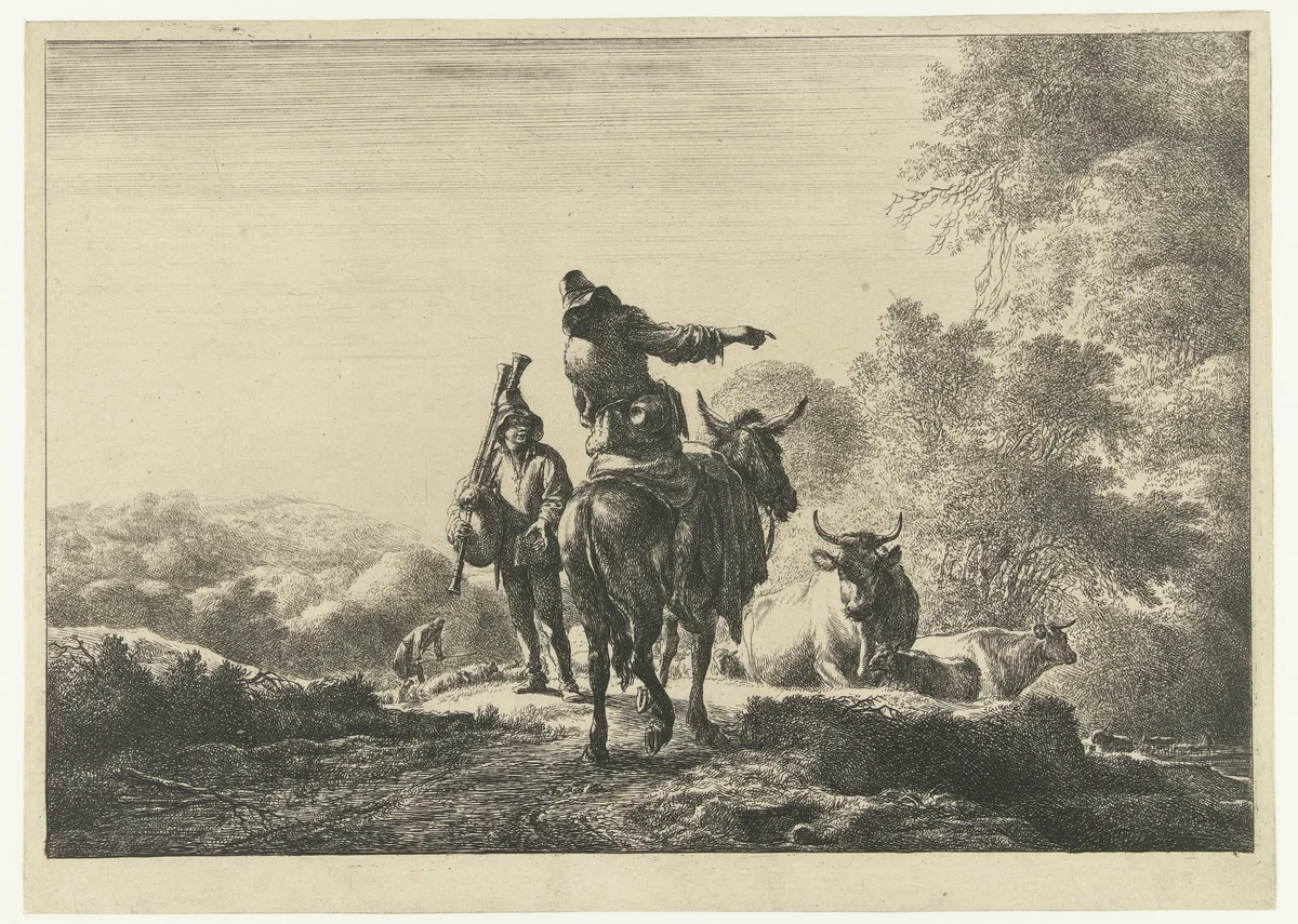 Doedelzakspeler by Nicolaes Pietersz Berchem, print, 1630-1683