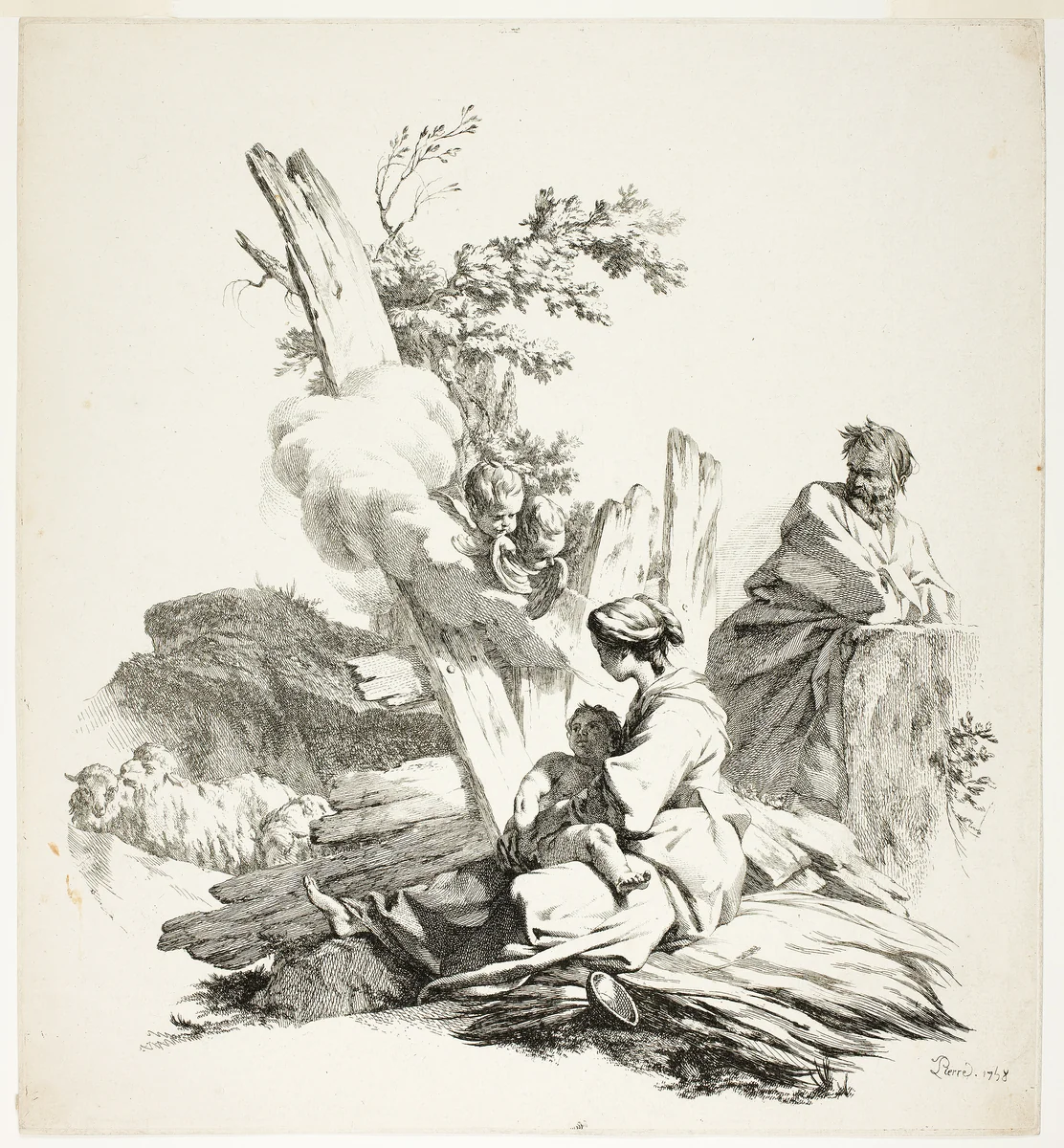 The Flight into Egypt by Jean-Baptiste-Marie Pierre, print, 1758