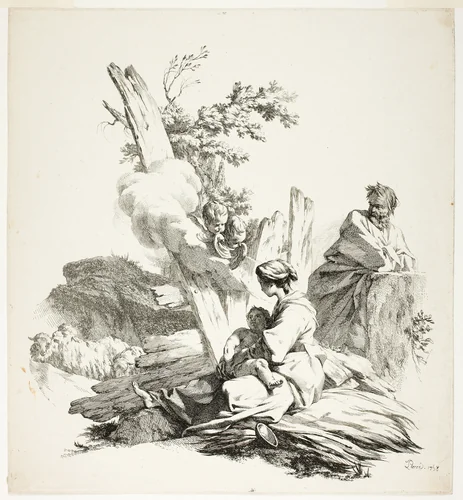 The Flight into Egypt by Jean-Baptiste-Marie Pierre, print, 1758