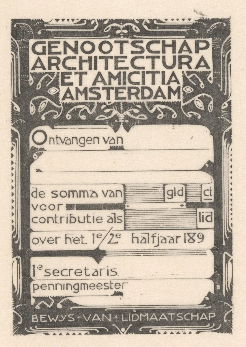 Kwitantie van Architectura et Amicitia by Karel Petrus Cornelis de Bazel, other, 1897