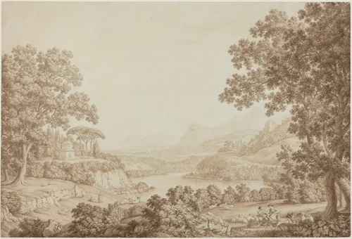 Arcadian Landscape with a Mausoleum by Christoph Heinrich Kniep, drawing, 1790-1799