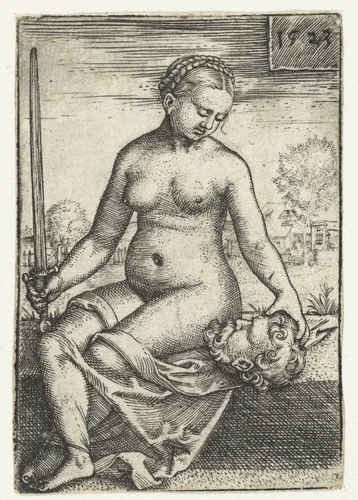 Judith met hoofd van Holofernes en zwaard by Barthel Beham, print, 1523