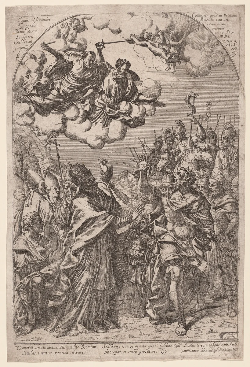 Attila at the Gates of Rome by Giovanni Battista Bracelli
Alessandro Algardi, print, 1649