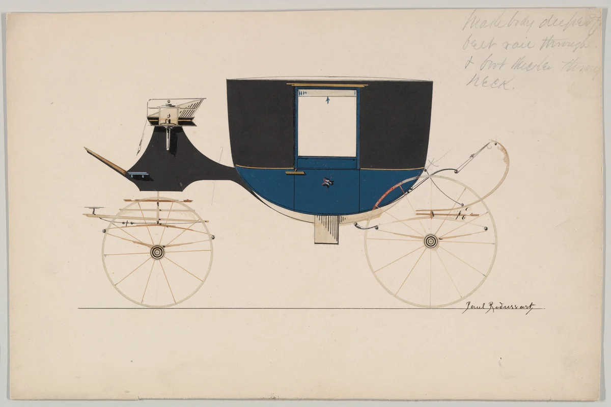 Coach (unnumbered) by Brewster & Co., drawing, 1865-1875