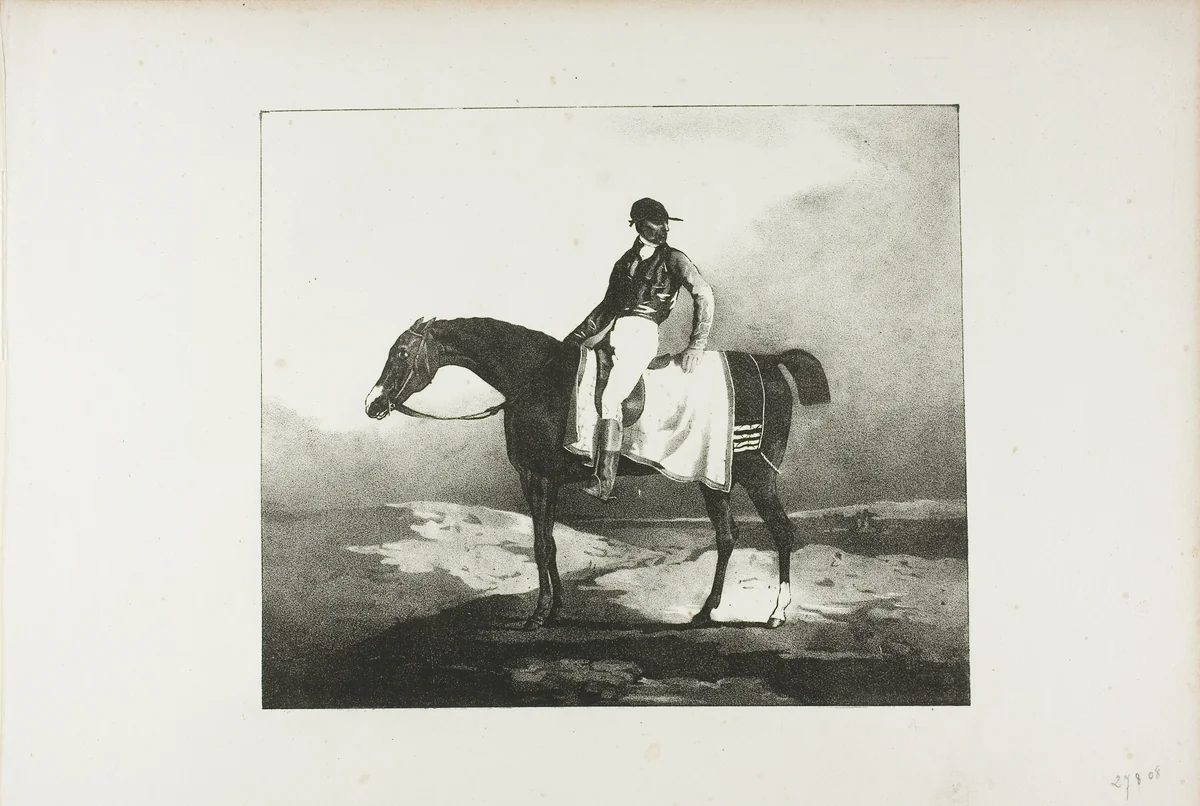 Jockey Astride an English Horse by Jean Louis André Théodore Géricault, print, 1823