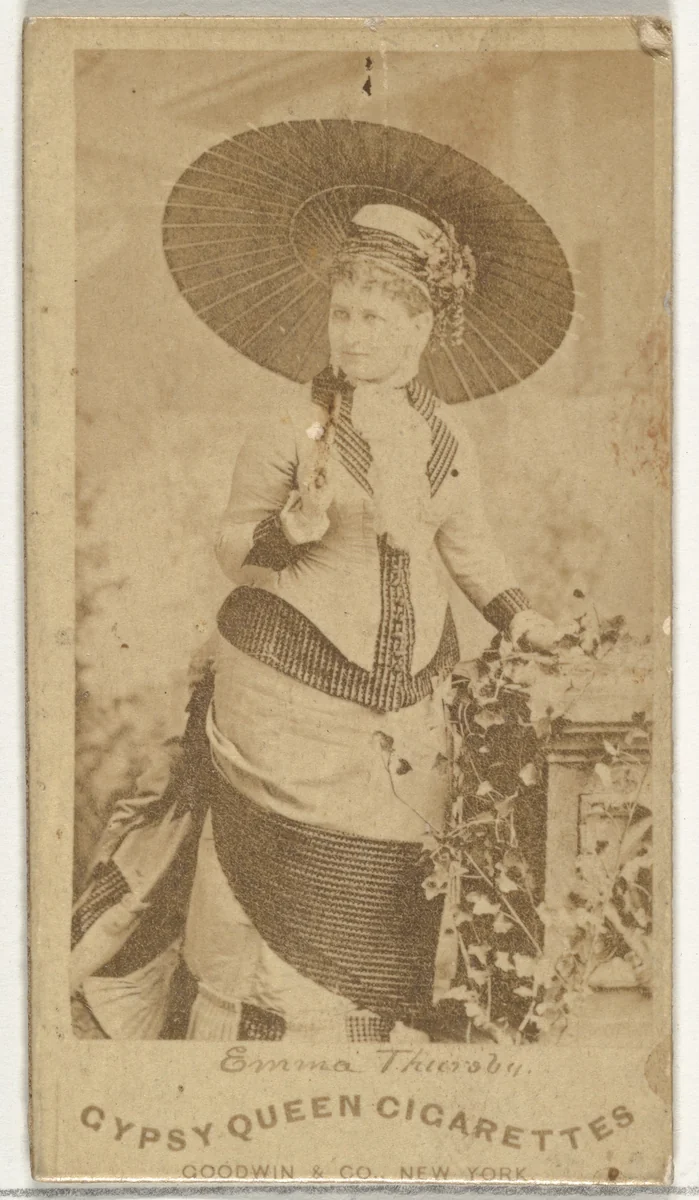 Emma Thiersby, from the Actors and Actresses series (N171) for Gypsy Queen Cigarettes by Goodwin & Company, photograph, 1886-1890