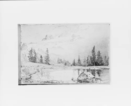 Mountain Landscape with Lake in Foreground [Mount Tacoma?] (from Sketchbook X) by William Trost Richards, artwork, 1885