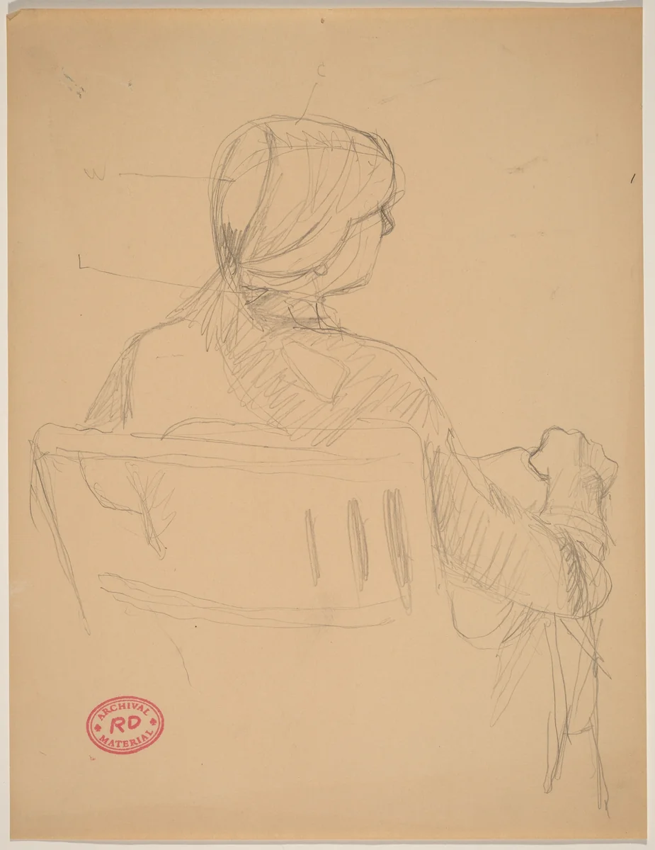 Untitled [rear view of seated woman with her hair pulled back] by Richard Diebenkorn, drawing, 1955-1967