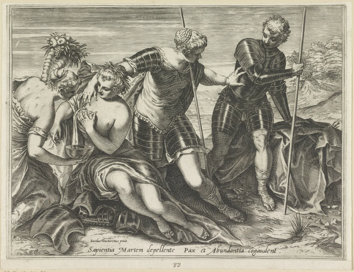 Mars weggestuurd door Minerva by Unknown, print, 1589
