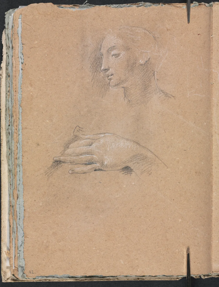 Verona Sketchbook: Female head and left hand (page 42) by Francesco Lorenzi, book, 1760