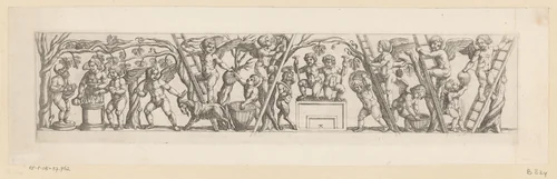 Fries met putti die wijn maken en aan Priapas offeren by Unknown, print, 1565-1630