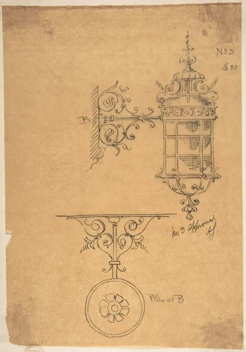 Wall-mounted Lamp Design by Richardson Ellson, drawing, 1880-1890