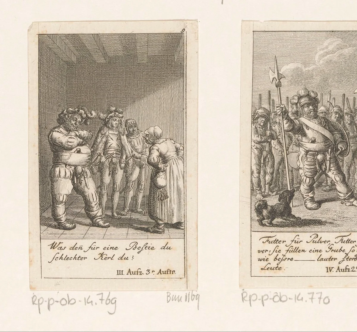 Ruzie tussen Falstaff en de waardin in bijzijn van Henry en Bardolph by Daniel Nikolaus Chodowiecki, print, 1785