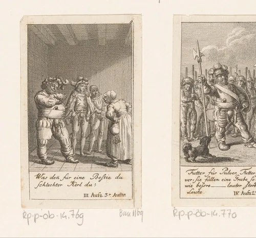 Ruzie tussen Falstaff en de waardin in bijzijn van Henry en Bardolph by Daniel Nikolaus Chodowiecki, print, 1785