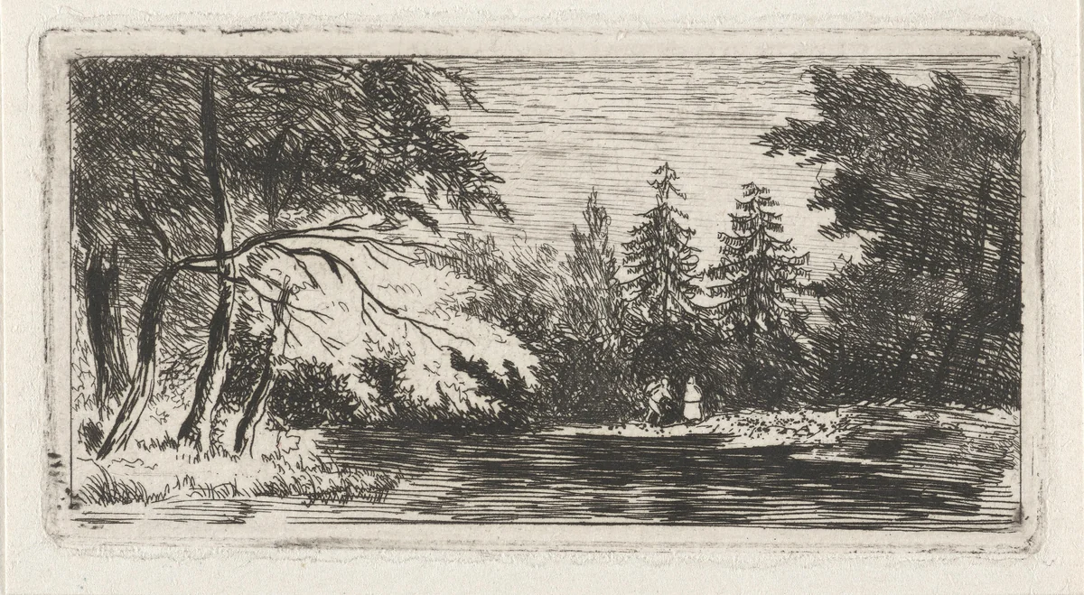 Boslandschap by Willem Gruyter jr., print, 1832-1880