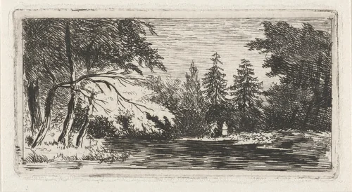 Boslandschap by Willem Gruyter jr., print, 1832-1880