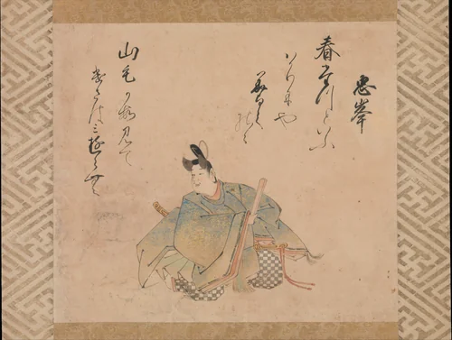 The Poet Mibu no Tadamine, from a set of album leaves illustrating The Thirty-six Poetic Immortals by Iwasa Matabei (岩佐又兵衛), painting, 1600-1633