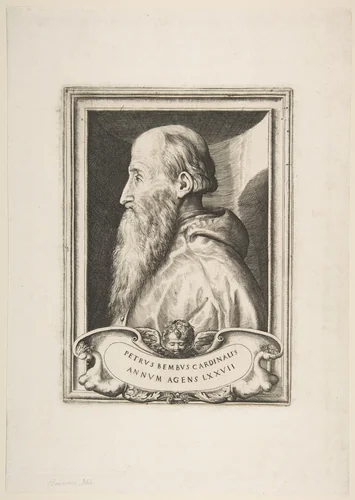 Portrait of Cardinal Pietro Bembo facing left by Giulio Bonasone, print, 1572