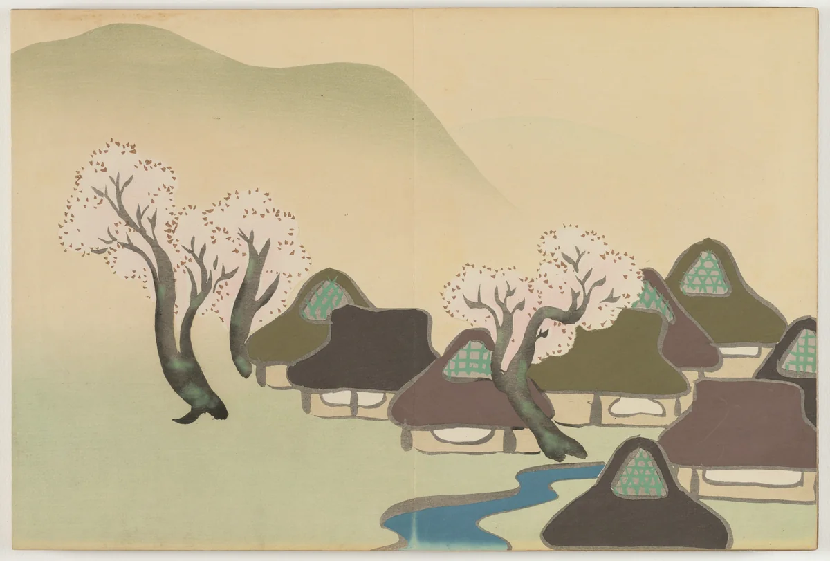 Flowers of a Hundred Worlds (Momoyogusa): Farming Village in Spring (Harudenka) by Kamisaka Sekka, book, 1909-1910