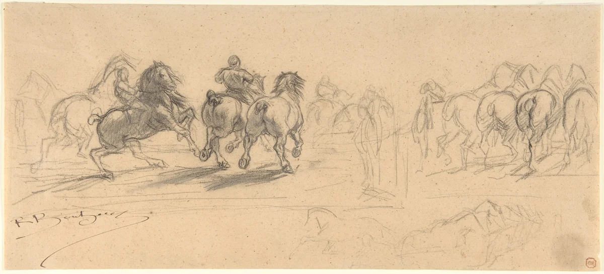 Sheet of Studies for "The Horse Fair" by Rosa Bonheur, drawing, 1840-1899