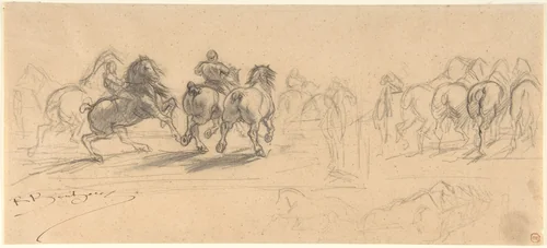 Sheet of Studies for "The Horse Fair" by Rosa Bonheur, drawing, 1840-1899