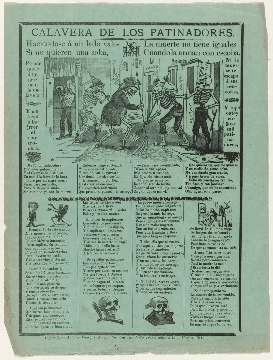 Street-Cleaner Calavera (Calavera de los Patinadores) by José Guadalupe Posada, print, 1910