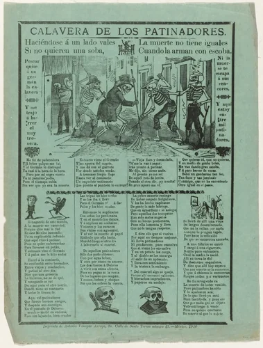 Street-Cleaner Calavera (Calavera de los Patinadores) by José Guadalupe Posada, print, 1910