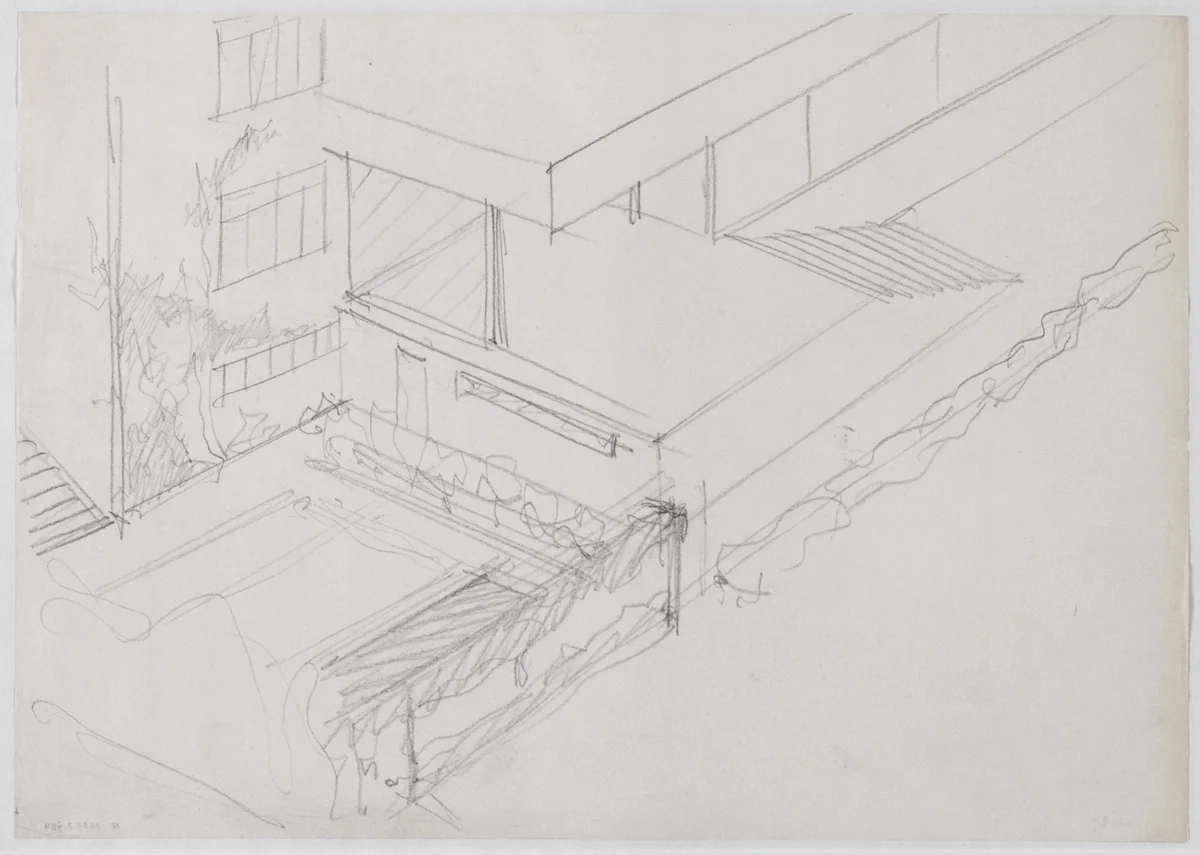 Tugendhat House, Brno, Czech Republic (Perspective sketch) by Ludwig Mies van der Rohe, mies van der rohe archive, 1928
