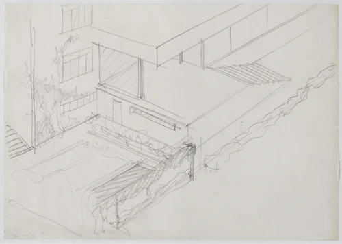 Tugendhat House, Brno, Czech Republic (Perspective sketch) by Ludwig Mies van der Rohe, mies van der rohe archive, 1928