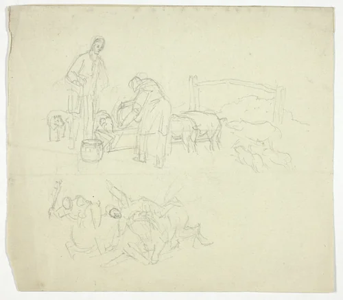 Feeding Pigs by William Henry Pyne, drawing, 1789-1843