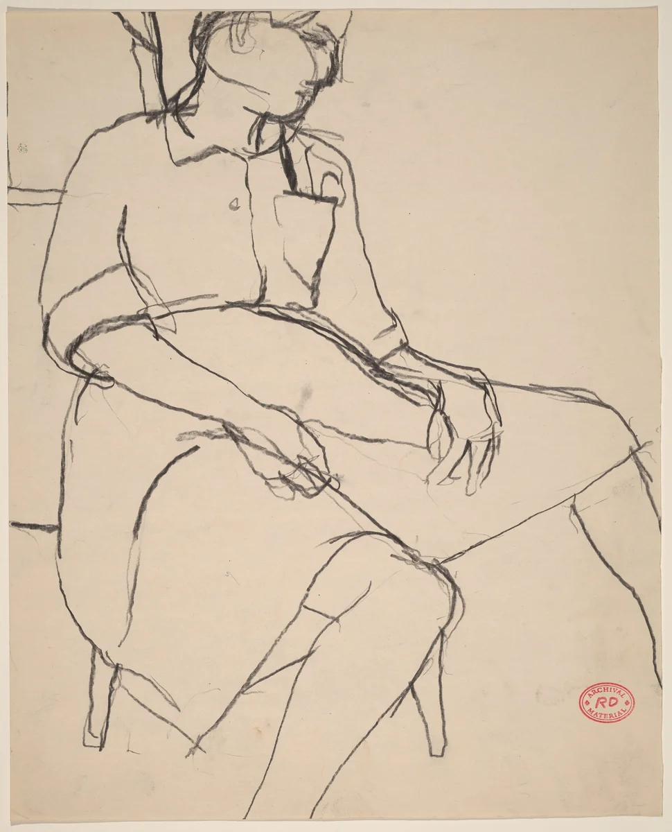 Untitled [woman in a dress seated with her hands in her lap] by Richard Diebenkorn, drawing, 1955-1967