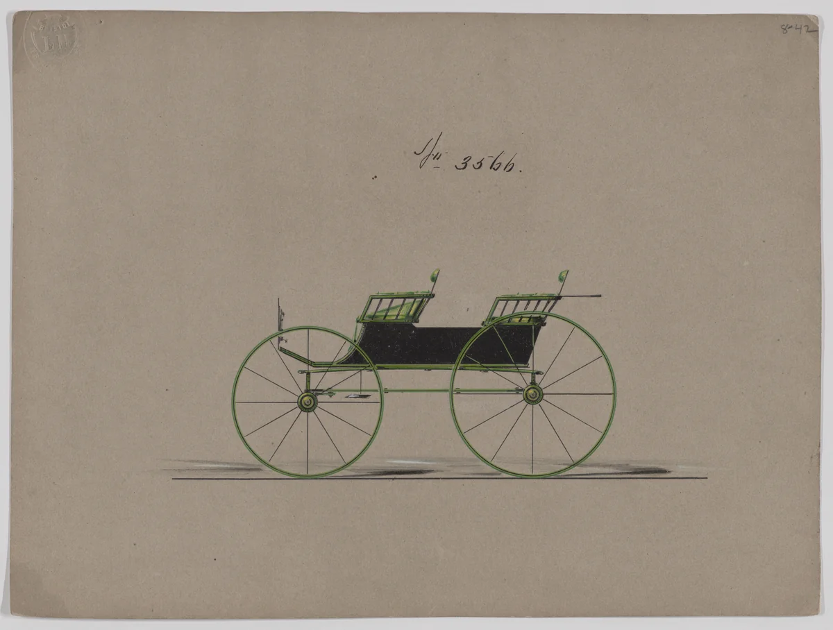 Design for 4 seat Phaeton, no top, no. 3566 by Brewster & Co., drawing, 1880