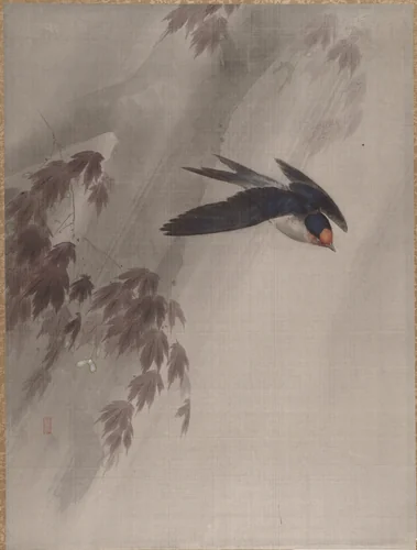 A Swallow in the Rain by Okada Baison, painting, 1891-1892