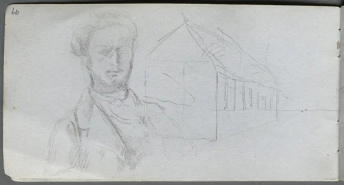 Sketchbook, page 99: Study of Figure, Building by Ernest Meissonier, book, 1860-1869