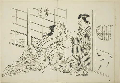The Sakaki Chapter from "The Tale of Genji" (Genji Sakaki), from a series of Genji parodies by Okumura Masanobu (奥村政信), print, 1705-1715